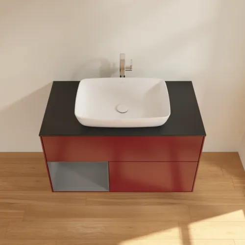 VILLEROY BOCH Toaletní skříňka Finion, s osvětlením, 2 výsuvy, 1000 x 603 x 501 mm, Pivoňka matný lak / Antracit matný lak / Sklo černé matné #F772GKHB, obrázek 4