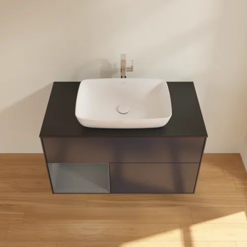 VILLEROY BOCH Toaletní skříňka Finion, s osvětlením, 2 výsuvy, 1000 x 603 x 501 mm, Midnight Blue Matt Lacquer / Anthracite Matt Lacquer / Glass Black Matt #F772GKHG, obrázek 4