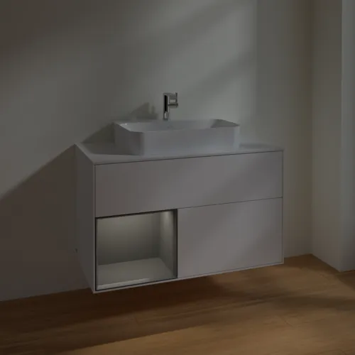 VILLEROY BOCH Toaletní skříňka Finion, s osvětlením, 2 výsuvy, 1000 x 603 x 501 mm, bílý matný lak / antracitový matný lak / bílé matné sklo #F361GKMT, obrázek 5