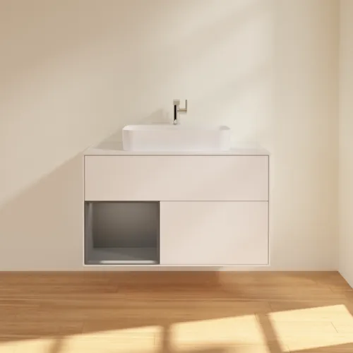 VILLEROY BOCH Toaletní skříňka Finion, s osvětlením, 2 výsuvy, 1000 x 603 x 501 mm, bílý matný lak / antracitový matný lak / bílé matné sklo #F361GKMT, obrázek 3
