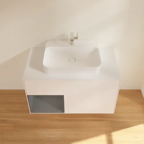VILLEROY BOCH Toaletní skříňka Finion, s osvětlením, 2 výsuvy, 1000 x 603 x 501 mm, bílý matný lak / antracitový matný lak / bílé matné sklo #F361GKMT, obrázek 4