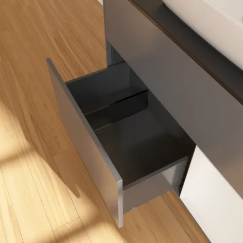 VILLEROY BOCH Toaletní skříňka Finion, s osvětlením, 2 výsuvy, 1000 x 603 x 501 mm, antracit matný lak / lesklý bílý lak / sklo černé matné #F782GFGK, obrázek 7