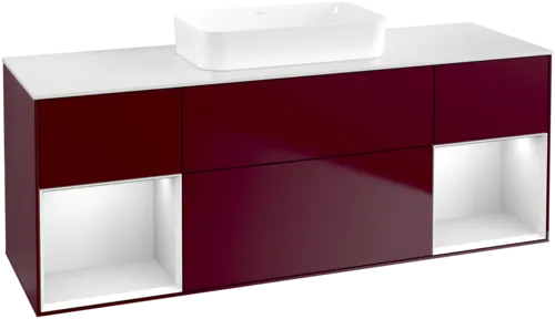 VILLEROY BOCH Toaletní skříňka Finion, s osvětlením, 4 výsuvy, 1600 x 603 x 501 mm, Pivoňka matný lak / Bílý matný lak / Sklo bílé matné #F741MTHB