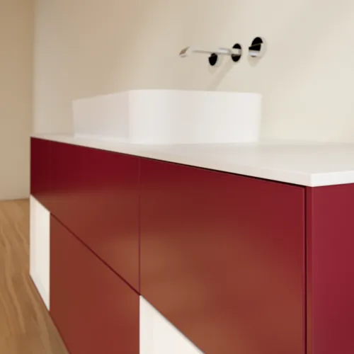 VILLEROY BOCH Toaletní skříňka Finion, s osvětlením, 4 výsuvy, 1600 x 603 x 501 mm, Pivoňka matný lak / Bílý matný lak / Sklo bílé matné #F741MTHB, obrázek 6