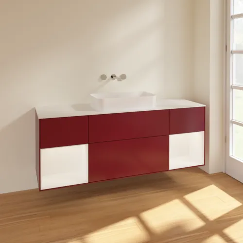 VILLEROY BOCH Toaletní skříňka Finion, s osvětlením, 4 výsuvy, 1600 x 603 x 501 mm, Pivoňka matný lak / Bílý matný lak / Sklo bílé matné #F741MTHB, obrázek 2