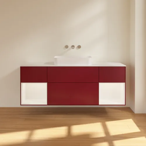 VILLEROY BOCH Toaletní skříňka Finion, s osvětlením, 4 výsuvy, 1600 x 603 x 501 mm, Pivoňka matný lak / Bílý matný lak / Sklo bílé matné #F741MTHB, obrázek 3