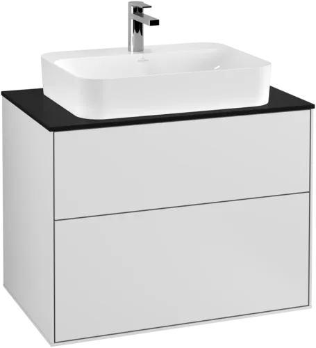 VILLEROY BOCH Toaletní skříňka Finion, 2 výsuvy, 800 x 603 x 501 mm, bílý matný lak / černé matné sklo #F34200MT