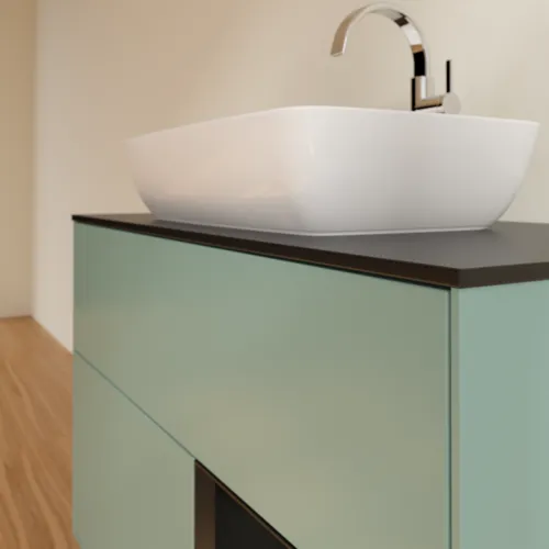 VILLEROY BOCH Toaletní skříňka Finion, s osvětlením, 2 výsuvy, 1000 x 603 x 501 mm, olivový matný lak / černý matný lak / černé matné sklo #F782PDGM, obrázek 6