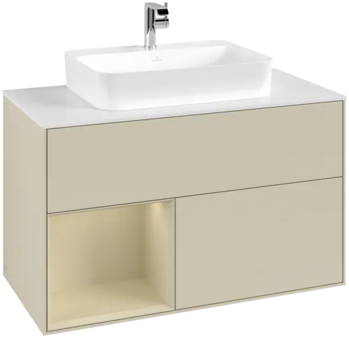 VILLEROY BOCH Toaletní skříňka Finion, s osvětlením, 2 výsuvy, 1000 x 603 x 501 mm, Silk Grey Matt Lacquer / Silk Grey Matt Lacquer / Glass White Matt #F361HJHJ
