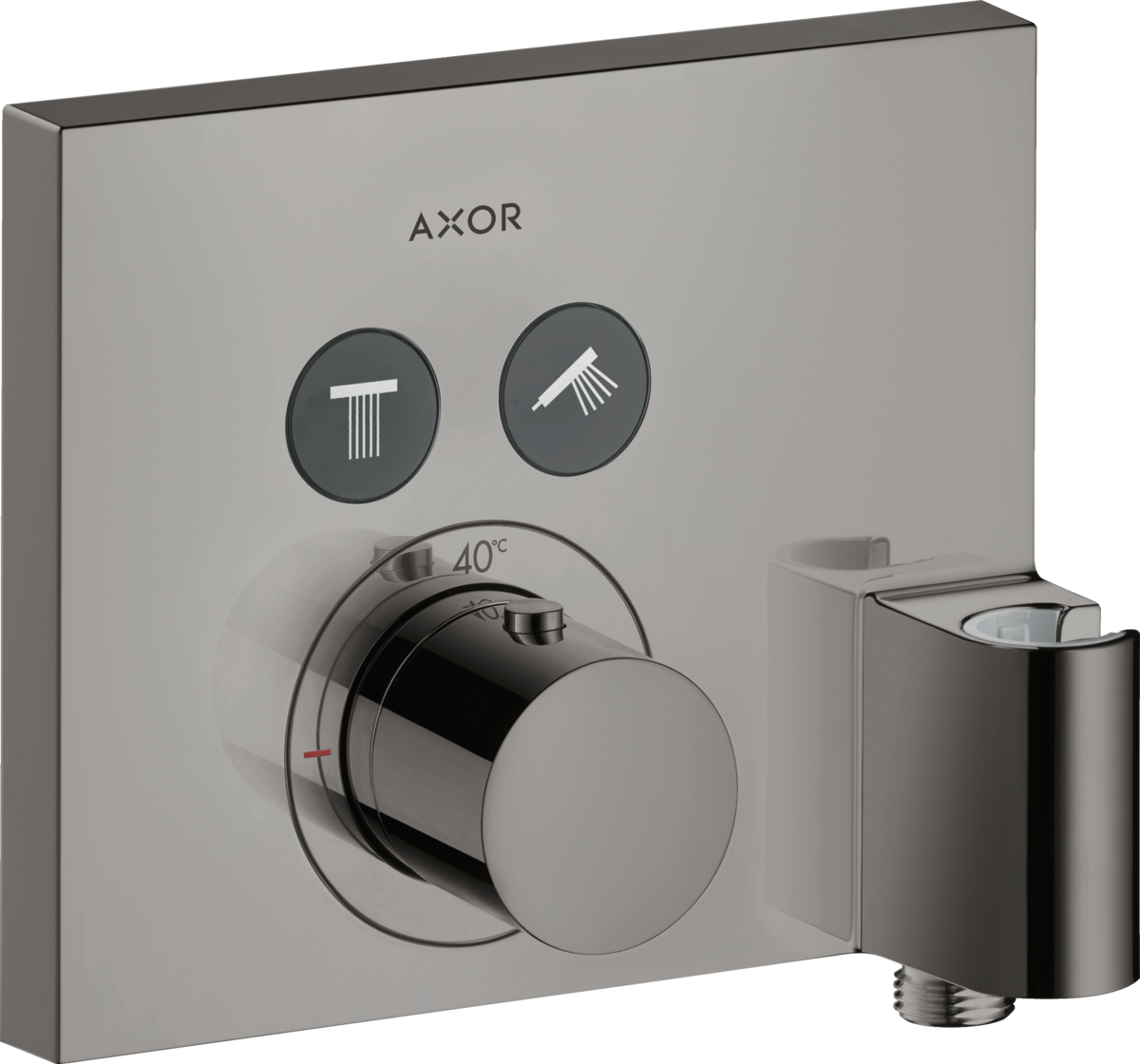 HANSGROHE AXOR ShowerSelect skrytý úhlový termostat pro 2 spotřebiče s připojením na stěnu a držákem sprchy #36712330 - leštěný černý chrom