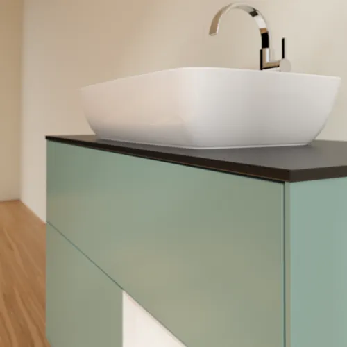 VILLEROY BOCH Toaletní skříňka Finion, s osvětlením, 2 výsuvy, 1000 x 603 x 501 mm, olivový matný lak / lesklý bílý lak / sklo černé matné #F782GFGM, obrázek 6