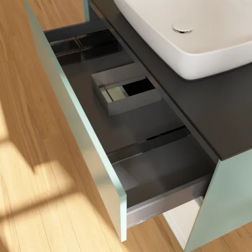 VILLEROY BOCH Toaletní skříňka Finion, s osvětlením, 2 výsuvy, 1000 x 603 x 501 mm, olivový matný lak / lesklý bílý lak / sklo černé matné #F782GFGM, obrázek 8