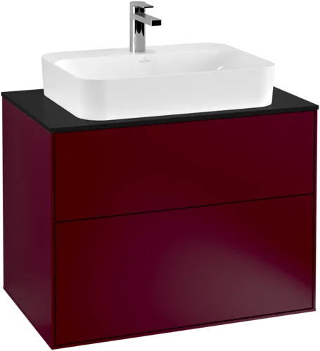 VILLEROY BOCH Toaletní skříňka Finion, 2 výsuvy, 800 x 603 x 501 mm, matný lak Peony / černé matné sklo #F34200HB