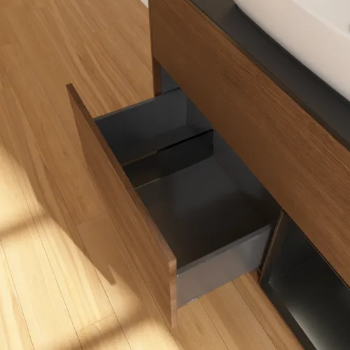VILLEROY BOCH Toaletní skříňka Finion, s osvětlením, 2 výsuvy, 1000 x 603 x 501 mm, ořechová dýha / černý matný lak / černé matné sklo #F782PDGN, obrázek 7
