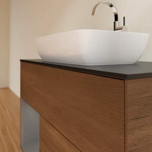VILLEROY BOCH Toaletní stolek Finion, s osvětlením, 2 výsuvy, 1000 x 603 x 501 mm, ořechová dýha / antracitový matný lak / černé matné sklo #F772GKGN, obrázek 6