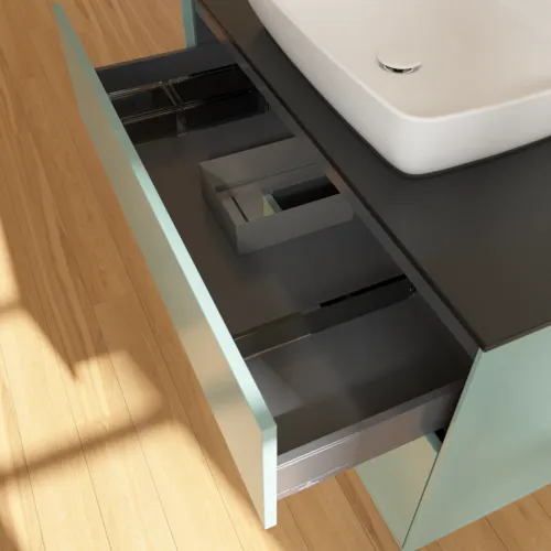 VILLEROY BOCH Toaletní skříňka Finion, s osvětlením, 2 výsuvy, 1000 x 603 x 501 mm, olivový matný lak / antracitový matný lak / černé matné sklo #F772GKGM, obrázek 8