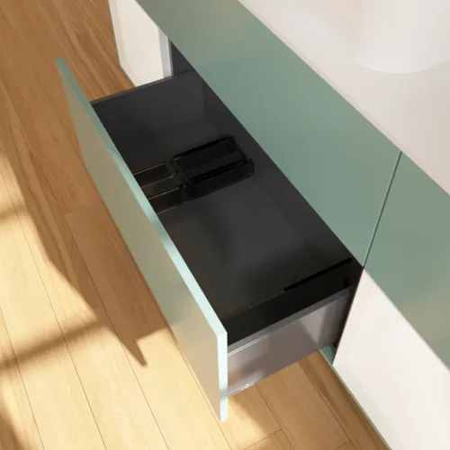 VILLEROY BOCH Toaletní skříňka Finion, s osvětlením, 4 výsuvy, 1600 x 603 x 501 mm, olivový matný lak / bílý matný lak / bílé matné sklo #F741MTGM, obrázek 7