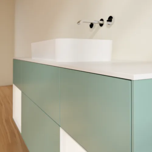VILLEROY BOCH Toaletní skříňka Finion, s osvětlením, 4 výsuvy, 1600 x 603 x 501 mm, olivový matný lak / bílý matný lak / bílé matné sklo #F741MTGM, obrázek 6
