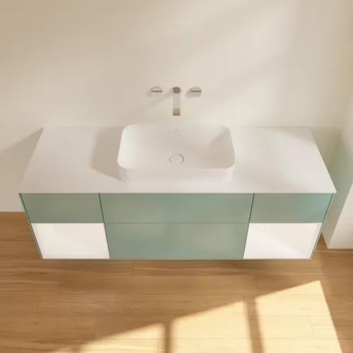 VILLEROY BOCH Toaletní skříňka Finion, s osvětlením, 4 výsuvy, 1600 x 603 x 501 mm, olivový matný lak / bílý matný lak / bílé matné sklo #F741MTGM, obrázek 4