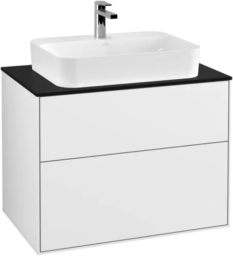VILLEROY BOCH Toaletní skříňka Finion, 2 výsuvy, 800 x 603 x 501 mm, lesklý bílý lak / černé matné sklo #F34200GF