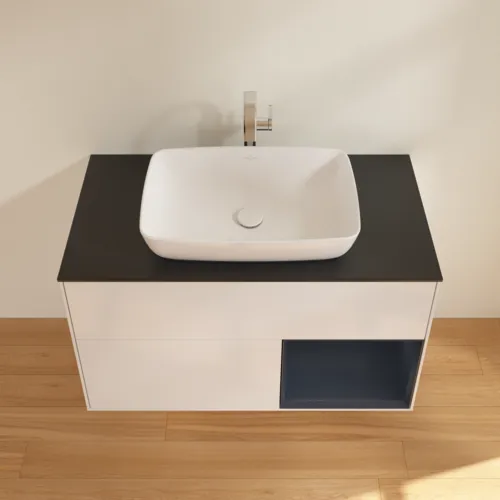 VILLEROY BOCH Toaletní skříňka Finion, s osvětlením, 2 výsuvy, 1000 x 603 x 501 mm, lesklý bílý lak / půlnoční modrý matný lak / černé matné sklo #F782HGGF, obrázek 4