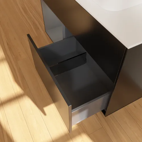 VILLEROY BOCH Toaletní skříňka Finion, s osvětlením, 2 výsuvy, 1000 x 603 x 501 mm, černý matný lak / antracitový matný lak / bílé matné sklo #F361GKPD, obrázek 7