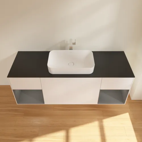 VILLEROY BOCH Toaletní skříňka Finion, s osvětlením, 4 výsuvy, 1600 x 603 x 501 mm, bílý matný lak / antracitový matný lak / černé matné sklo #F332GKMT, obrázek 4