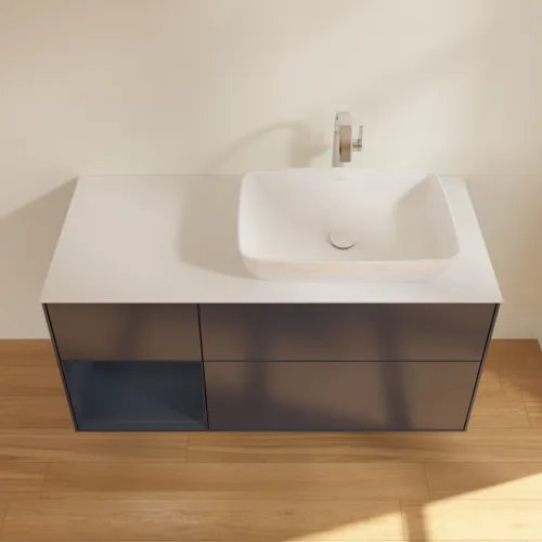 VILLEROY BOCH Toaletní skříňka Finion, s osvětlením, 3 výsuvy, 1200 x 603 x 501 mm, Midnight Blue Matt Lacquer / Midnight Blue Matt Lacquer / Glass White Matt #F801HGHG, obrázek 4