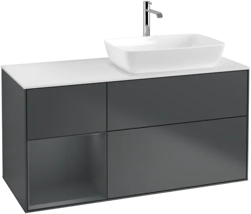 VILLEROY BOCH Toaletní skříňka Finion, s osvětlením, 3 výsuvy, 1200 x 603 x 501 mm, Midnight Blue Matt Lacquer / Midnight Blue Matt Lacquer / Glass White Matt #F801HGHG, obrázek 1