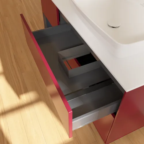VILLEROY BOCH Toaletní skříňka Finion, s osvětlením, 3 výsuvy, 1200 x 603 x 501 mm, Pivoňka matný lak / Půlnoční modrá matný lak / Sklo bílé matné #F801HGHB, obrázek 8