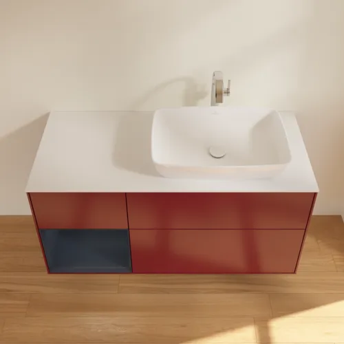 VILLEROY BOCH Toaletní skříňka Finion, s osvětlením, 3 výsuvy, 1200 x 603 x 501 mm, Pivoňka matný lak / Půlnoční modrá matný lak / Sklo bílé matné #F801HGHB, obrázek 4