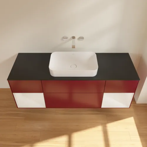 VILLEROY BOCH Toaletní skříňka Finion, s osvětlením, 4 výsuvy, 1600 x 603 x 501 mm, matný lak Peony / lesklý bílý lak / černé matné sklo #F742GFHB, obrázek 4