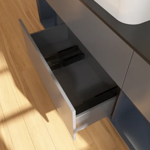 VILLEROY BOCH Toaletní skříňka Finion, s osvětlením, 4 výsuvy, 1600 x 603 x 501 mm, antracitový matný lak / půlnoční modrý matný lak / černé matné sklo #F742HGGK, obrázek 7