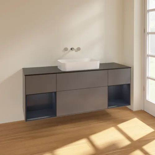 VILLEROY BOCH Toaletní skříňka Finion, s osvětlením, 4 výsuvy, 1600 x 603 x 501 mm, antracitový matný lak / půlnoční modrý matný lak / černé matné sklo #F742HGGK, obrázek 2