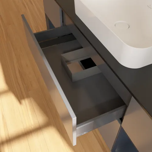 VILLEROY BOCH Toaletní skříňka Finion, s osvětlením, 4 výsuvy, 1600 x 603 x 501 mm, antracitový matný lak / půlnoční modrý matný lak / černé matné sklo #F742HGGK, obrázek 8