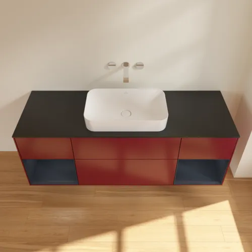 VILLEROY BOCH Toaletní skříňka Finion, s osvětlením, 4 výsuvy, 1600 x 603 x 501 mm, Peony Matt Lacquer / Midnight Blue Matt Lacquer / Glass Black Matt #F742HGHB, obrázek 4