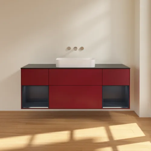 VILLEROY BOCH Toaletní skříňka Finion, s osvětlením, 4 výsuvy, 1600 x 603 x 501 mm, Peony Matt Lacquer / Midnight Blue Matt Lacquer / Glass Black Matt #F742HGHB, obrázek 3
