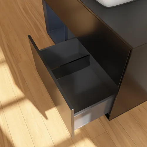 VILLEROY BOCH Toaletní skříňka Finion, s osvětlením, 2 výsuvy, 1000 x 603 x 501 mm, černý matný lak / půlnoční modrý matný lak / černé matné sklo #F772HGPD, obrázek 7