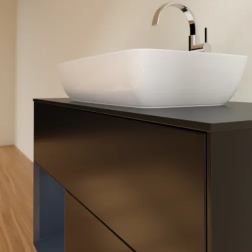 VILLEROY BOCH Toaletní skříňka Finion, s osvětlením, 2 výsuvy, 1000 x 603 x 501 mm, černý matný lak / půlnoční modrý matný lak / černé matné sklo #F772HGPD, obrázek 6