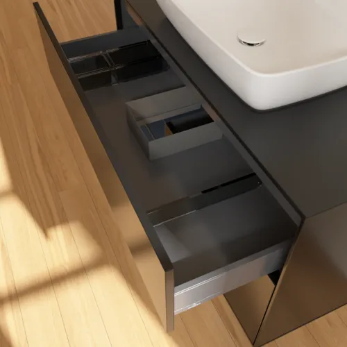VILLEROY BOCH Toaletní skříňka Finion, s osvětlením, 2 výsuvy, 1000 x 603 x 501 mm, černý matný lak / půlnoční modrý matný lak / černé matné sklo #F772HGPD, obrázek 8