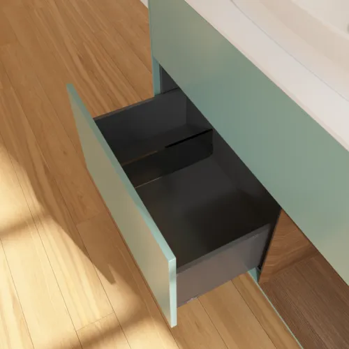 VILLEROY BOCH Toaletní skříňka Finion, s osvětlením, 2 výsuvy, 1000 x 603 x 501 mm, olivový matný lak / ořechová dýha / sklo bílé matné #F781GNGM, obrázek 7