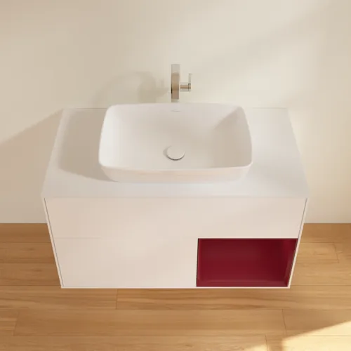 VILLEROY BOCH Toaletní skříňka Finion, s osvětlením, 2 výsuvy, 1000 x 603 x 501 mm, bílý matný lak / pivoňkový matný lak / bílé matné sklo #F781HBMT, obrázek 4