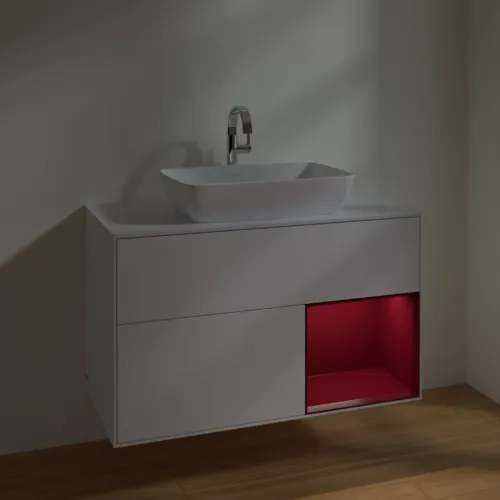 VILLEROY BOCH Toaletní skříňka Finion, s osvětlením, 2 výsuvy, 1000 x 603 x 501 mm, bílý matný lak / pivoňkový matný lak / bílé matné sklo #F781HBMT, obrázek 5