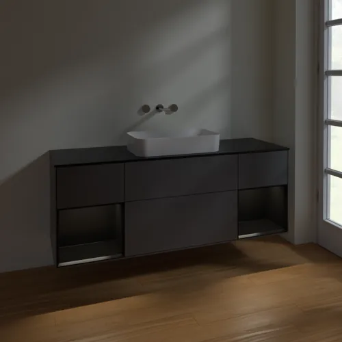 VILLEROY BOCH Toaletní skříňka Finion, s osvětlením, 4 výsuvy, 1600 x 603 x 501 mm, antracitový matný lak / černý matný lak / černé matné sklo #F742PDGK, obrázek 5
