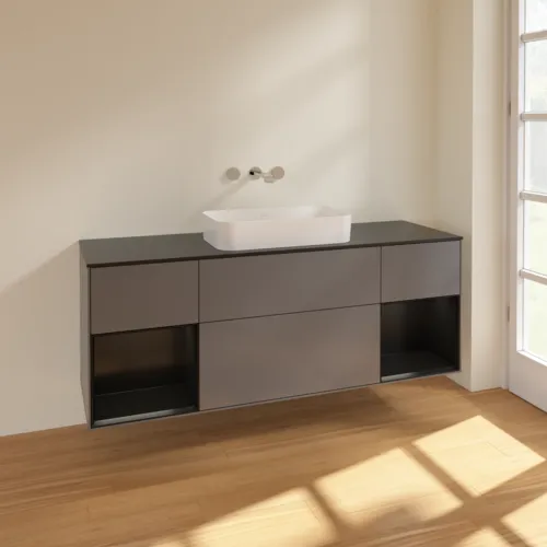 VILLEROY BOCH Toaletní skříňka Finion, s osvětlením, 4 výsuvy, 1600 x 603 x 501 mm, antracitový matný lak / černý matný lak / černé matné sklo #F742PDGK, obrázek 2
