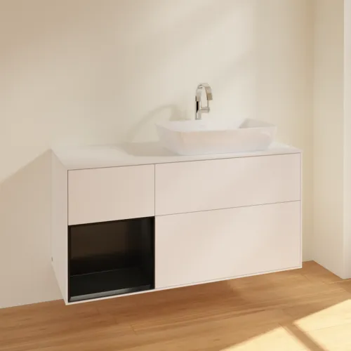 VILLEROY BOCH Toaletní skříňka Finion, s osvětlením, 3 výsuvy, 1200 x 603 x 501 mm, bílý matný lak / černý matný lak / bílé matné sklo #F801PDMT, obrázek 2