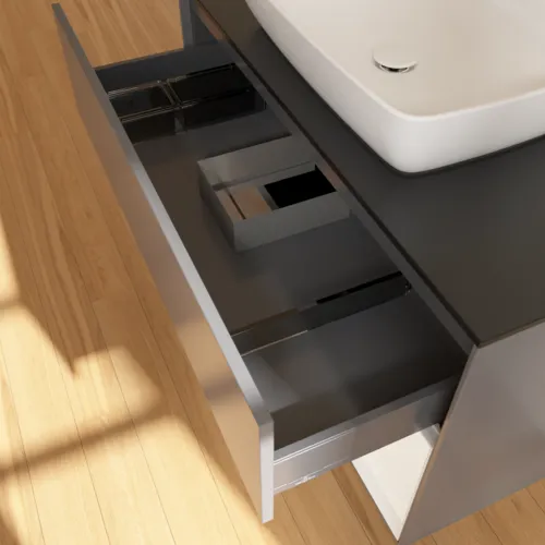 VILLEROY BOCH Toaletní skříňka Finion, s osvětlením, 2 výsuvy, 1000 x 603 x 501 mm, antracitový matný lak / bílý matný lak / černé matné sklo #F782MTGK, obrázek 8
