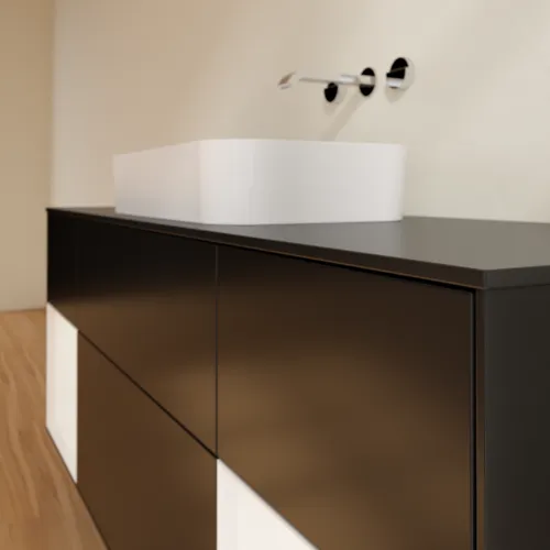 VILLEROY BOCH Toaletní skříňka Finion, s osvětlením, 4 výsuvy, 1600 x 603 x 501 mm, černý matný lak / bílý matný lak / černé matné sklo #F742MTPD, obrázek 6
