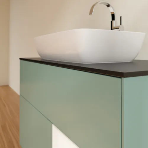 VILLEROY BOCH Toaletní skříňka Finion, s osvětlením, 2 výsuvy, 1000 x 603 x 501 mm, olivový matný lak / bílý matný lak / černé matné sklo #F782MTGM, obrázek 6