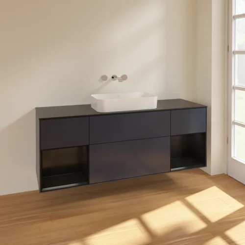 VILLEROY BOCH Toaletní skříňka Finion, s osvětlením, 4 výsuvy, 1600 x 603 x 501 mm, Midnight Blue Matt Lacquer / Black Matt Lacquer / Glass Black Matt #F742PDHG, obrázek 2